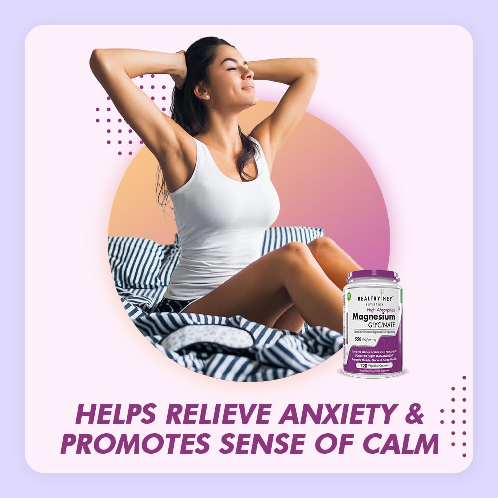 HealthyHey Nutrition Magnesium Glycinate High Absorption for Sleep, Cramps, & Nerves Health - 90 Vegetable Capsules