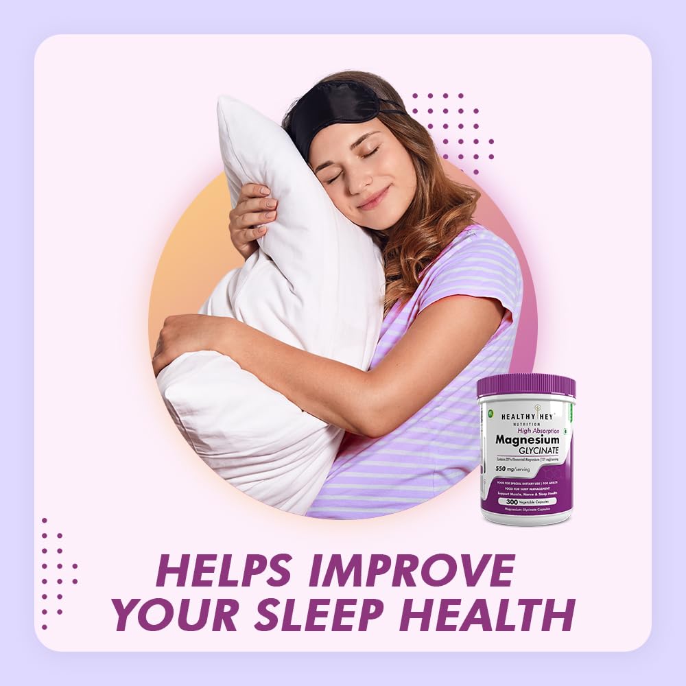 HealthyHey Nutrition Magnesium Glycinate High Absorption for Sleep, Cramps, & Nerves Health - 90 Vegetable Capsules