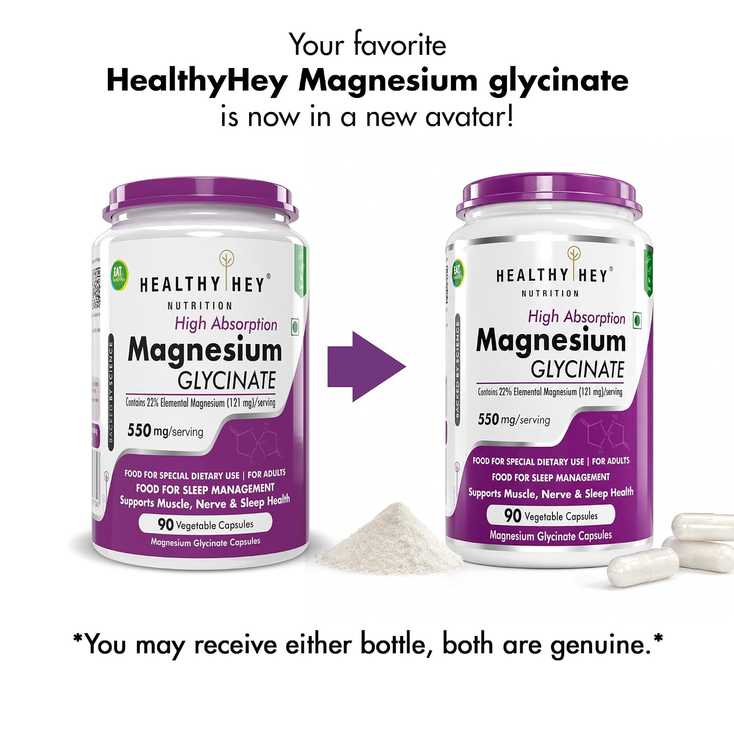HealthyHey Nutrition Magnesium Glycinate High Absorption for Sleep, Cramps, & Nerves Health - 90 Vegetable Capsules