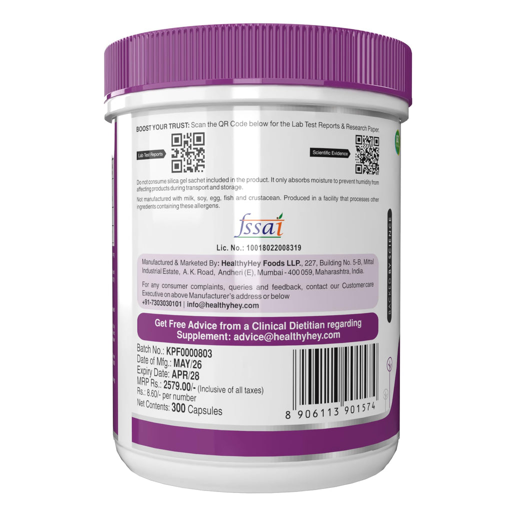 HealthyHey Nutrition Magnesium Glycinate High Absorption for Sleep, Cramps, & Nerves Health - 90 Vegetable Capsules