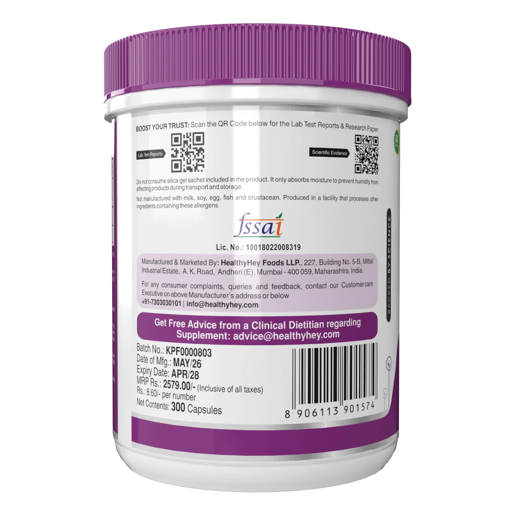 HealthyHey Nutrition Magnesium Glycinate High Absorption for Sleep, Cramps, & Nerves Health - 90 Vegetable Capsules