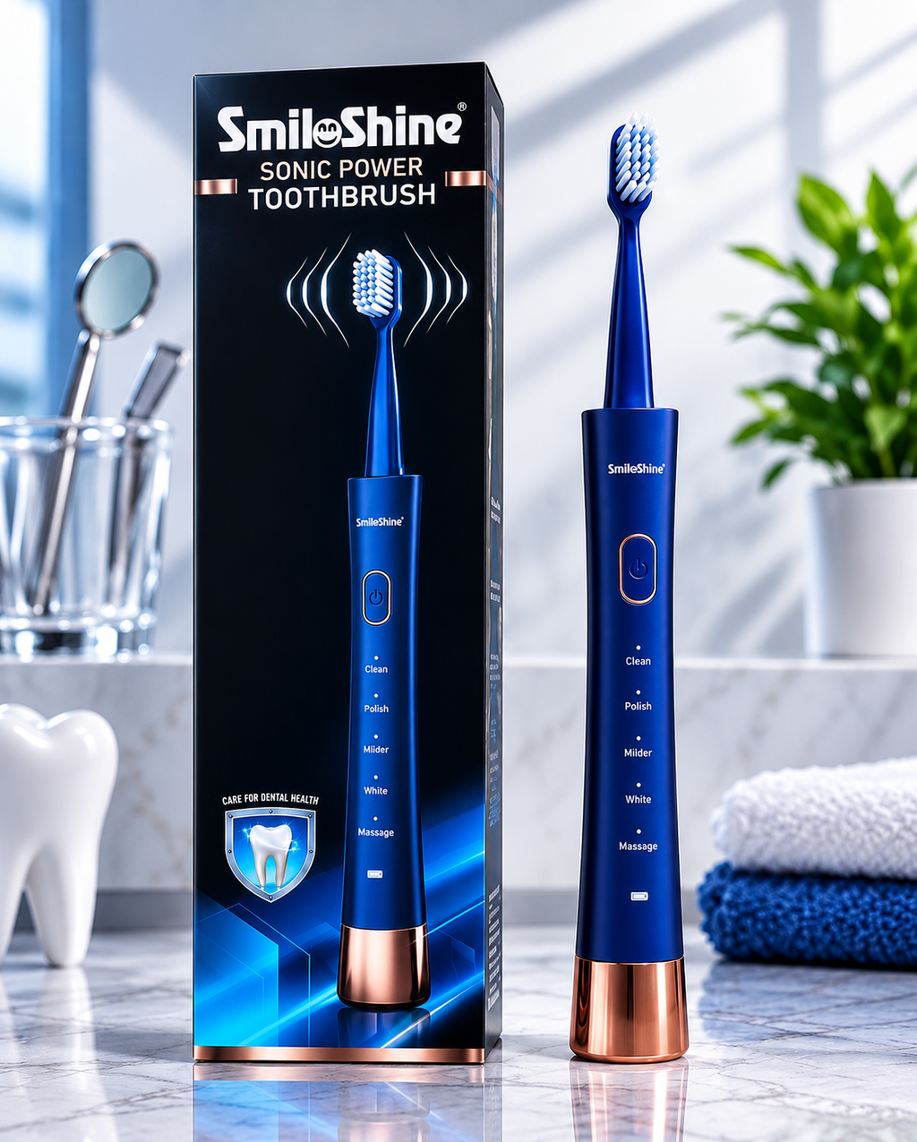 SmiloShine® Sonic Power ToothBrush with Extra Bristle Head