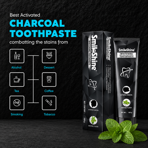 CHARCOAL BAMBOO TOOTHBRUSH & TEETH WHITENING TOOTHPASTE
